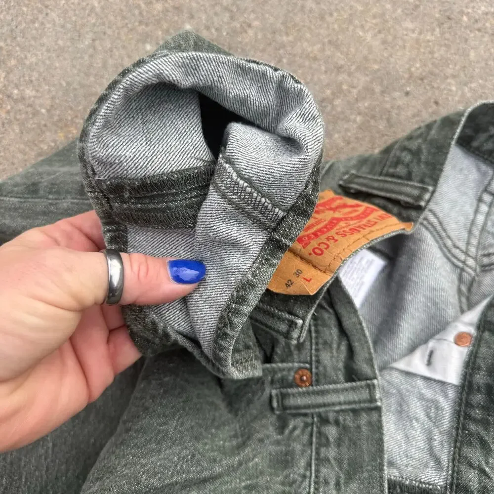 Levi's 501 Button Fly Straight Leg Gray Green White Oak Cone Denim 42x30